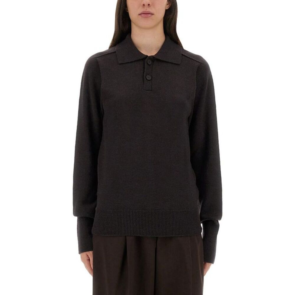 STUDIO NICHOLSON Relaxed Fit Knit Polo Long Sleeve Top Women BROWN T-Shirts &